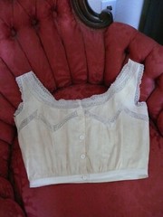 Sweet 1860-70 Antique Corset Cover Camisole Chemise Un-bleached Cotton S