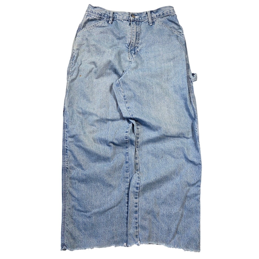 Vtg Route 66 Mens Carpenter Jeans Light Wash Wide Leg Raw Hem Blue 32×26.5 Baggy