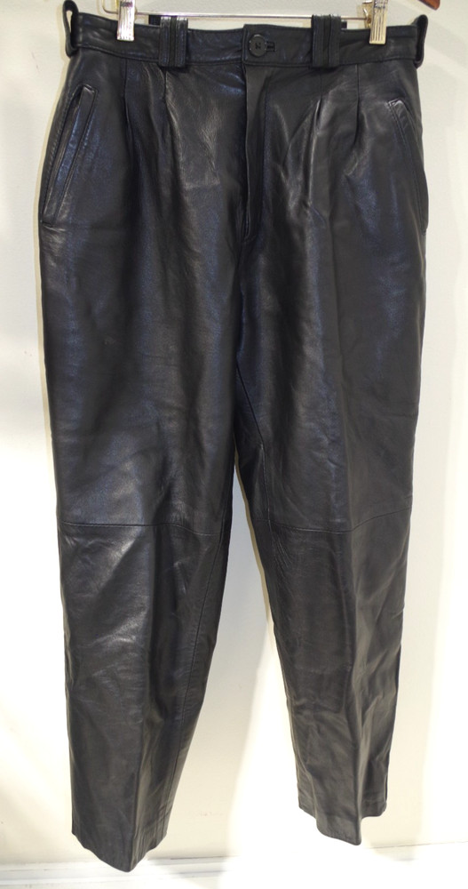H2 Vintage Black Genuine Fine Leather Pants 30X 28 Pleated – Satin Lining