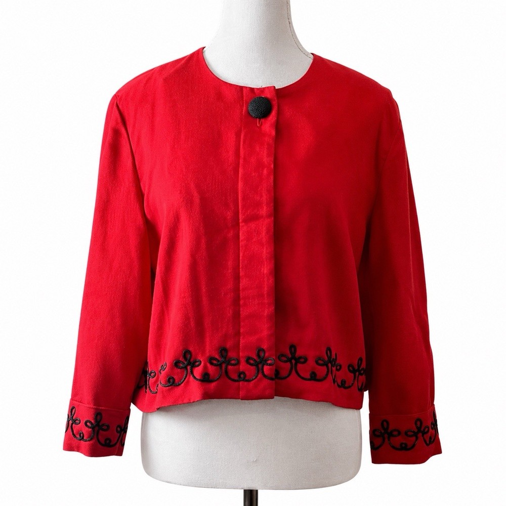 Leslie Fay ’80s Vintage Cropped Career Jacket Womens 12 Red Petite Shoulder Pads