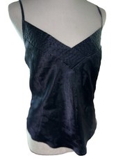 Vtg Lane Bryant Camisole Second Skin Satin Tank Top Pleats Navy Blue 22 24 3X