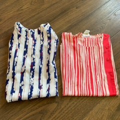 2 VTG 1960s 70s James Kenrob Red Pink White Blouse & Blue Purple Striped Blouse