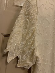 Vintage Lawrence Kazar NY 100% Silk Ivory Chic Bead/Sequin Wiggle Dress~10~EXC
