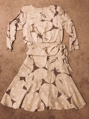 Vintage SAINT ROMEI Pure Silk Cream Ivory Midi Dress Size 4 Mob Wife