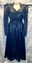 VTG Panhandle Slim Dress Lace Peplum Waist Country Western Fringe Sleeve Satin