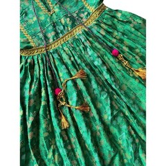 Vintage Afghan Kuchi Tribal Dress Green Brocade Mirror Work Shisha Embroidery