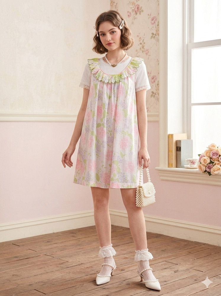 Vintage M Komar Nighgown & Robe Floral Cottage Coquette Shabby Chic Granny Core
