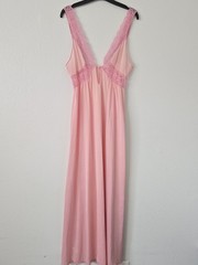 VTG Sheer Nylon Lace House Coat Robe Flutter Sleeve Lingerie Bright Pink Medium