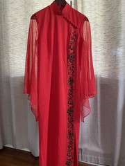 Vintage Alfred Shaheen Asian Inspired Hawaiian Maxi Aloha Angel Sleeve Dress 14