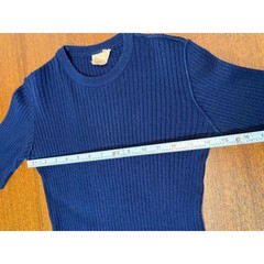 Vintage Courreges Paris Navy Blue Ribbed Knit Elbow Wool Sleeve Top Made France