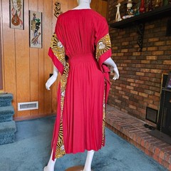 Vintage African Basketweave Ethnic Hostess Gown Caftan Evening Maxi Dress OS