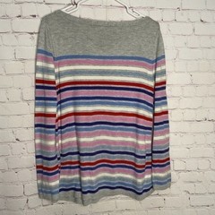 Talbots Gray Multi Stripe Side Button BateauNeck Sweater Women M Vietnam