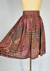 Vintage 1980’s-90’s mixed SLAVIC brown, red patchwork prints rayon skirt size XS