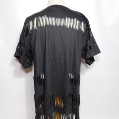 Vintage 1980s Shredded Fringe ST THOMAS 1987 Single Stitch Black T Shirt Size XL