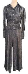 AWESOME Vintage 1970s Union Glam Rock Silver Lurex Top and Bell Bottom Set