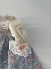 80s 90s Girls Babydoll Dress Floral Smocked Ruffle Lace Puff Sleeve Bow