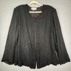 Laurence Kazar Silk Beaded Evening Jacket 4X Vintage Open Front Formal