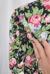 Vintage Lady Carol Black Floral S/S Blouson Dress w Pleated Skirt Size 14