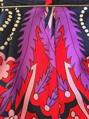 VTG 1970s Bark Cloth Maxi Skirt Psychedelic Red Purple Pink Flowers S/M Handmade