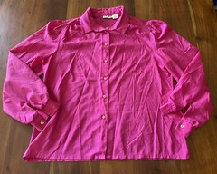 Vintage Judy Bond Button Up Pink Polyester Blouse Size 18