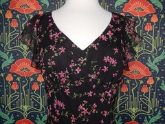 Vintage Y2K Black Pink Floral Coquette Flutter Grunge Slip Empire Waist Dress
