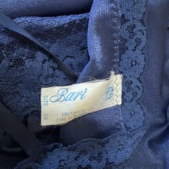 Vintage Bari 100% Nylon Blue Full Slip, size 38, Lace Bodice and Hem Excellent