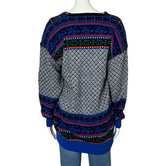 Vintage 90s European Colorful Boho Retro Art Sweater Wool Blend V Neck Medium