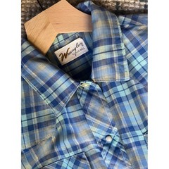 Vintage Wrangler Western Cowgirl Shirt Cool Blue Pearl Snap XXS