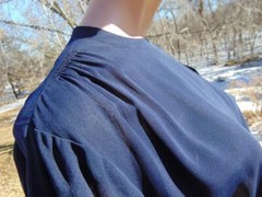 VTG 40s Blue Rayon Crepe Dress Lots of neat 40s details XL 42B