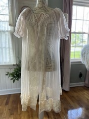Vtg 60s Pink Radcliffe Nylon Chiffon Babydoll Nightgown Peignoir Robe Lace M