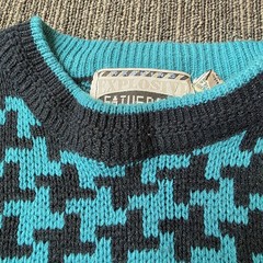 Vintage 90’s 80’s Houndstooth Checkered Sweater Size Large Black Teal Retro