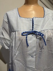 VTG 60s KATZ BLUE CHECK SNAP FRONT ROBE HOUSE COAT DUSTER -NWT-MED