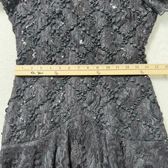 Vtg HW Collections Sequined Lace Overlay Midi Dress Sz S/XS Black Scoop Back
