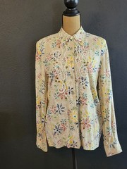Howard Wolf Vintage 80s Rayon Embellished Button-up Blouse Tan/Yellow/Red Size 8