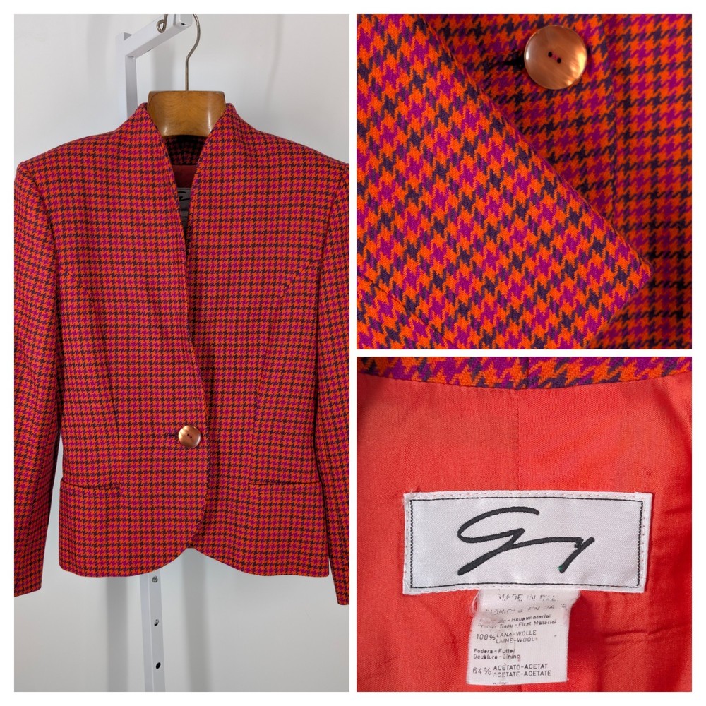 Genny Italy Vintage 80s 90s Versace Era Valley Girl Houndstooth Tweed Blazer 36″