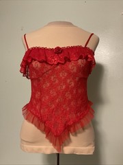 Vintage Midnight Hour Red Stretch Lace Cami Lingerie Top Sheer Women’s Small