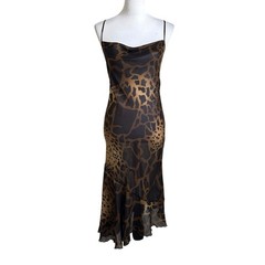 Vtg Y2K 90’s Asymmetrical Sleeveless Animal Print Semi Sheer Dress Small Brown