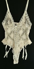 Vtg 3 Piece Lingerie TREASURE from California by FARIS Sheer Beige Lace Size L