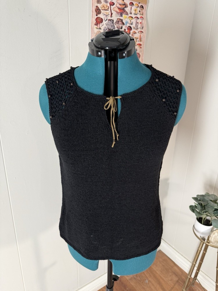 Worthington Vintage Y2K Deadstock Boho Crochet Beaded Knit Blouse Fairy L