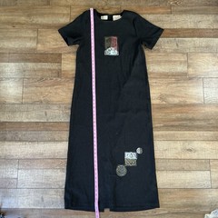 VINTAGE Lonnie G Star Maxi Dress Wmns M Black Graphic Country Wear Casuals #17D2