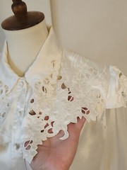 Vtg 80s 90s Worthington Blouse W Cut-out Embroidered Collar 10Petite Secretary