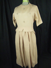 A MINX MODES JR Vtg 50s Pale Pink Wool Rhinestones Dress-Bust 34/2XS-XS,AS-IS