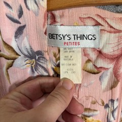 Betsy’s Things Petites Vintage 90s Pink Floral Rayon Tea Dress Short Sleeve L
