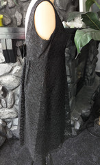 60s Vtg Black Lace Mini Dress Plunging Back Bow Train Cocktail Evening Cruise L