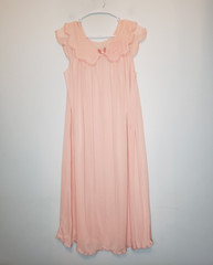 Vtg Shadowline Womens L Nightgown Ruffle Scalloped Pink Semi Sheer Grannycore