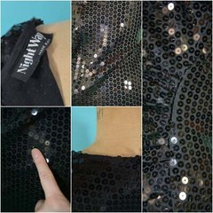Vintage Black Sequin Dress 80s Surplice Cocktail W 27″