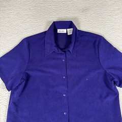 Vintage Units Top Women Size XL Purple Collared Short Sleeve Poly Made in USA