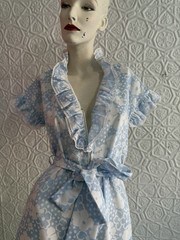 vintage dress Saks Fifth Avenue floral house dress maxi Blue cottage ruffle 70s