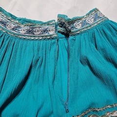 Vintage Fayes Creation Patio Fashions Turquoise Silver Rickrack Skirt Set 2958