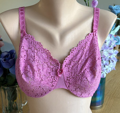 VANITY FAIR 36D PINK Lace Unlined Sheer Underwire Bra #75080 VINTAGE